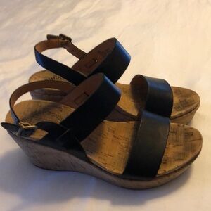 Kork-Ease Black Leather Wedge Sandals